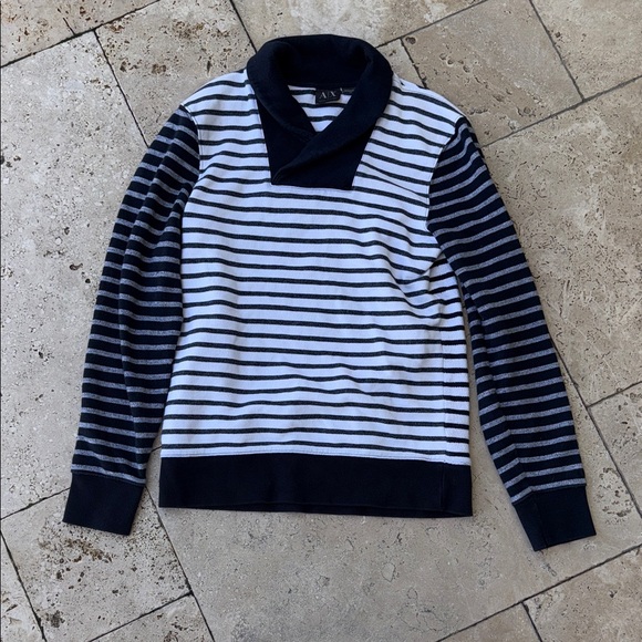 A/X Armani Exchange Navy and White Striped Turtleneck Sweater - Picture 1 of 6